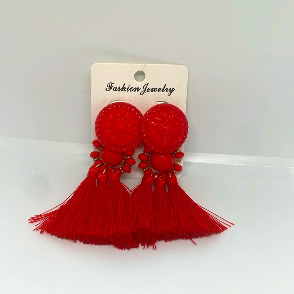 Red tassel dangle earings